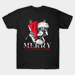 Santa Boston Terrier Merry Christmas Dog Mom Gift T-Shirt